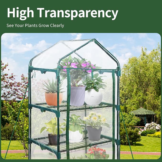 PROWORX 4 Tier Mini Greenhouse for Outdoor Indoor, Waterproof Heavy Duty Small Greenhouses with PVC Cover, Portable Green Houses for Outside Winter Plant Protection, 64'' H x 27'' L x 20'' W