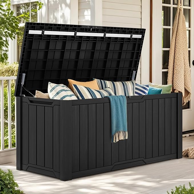 YITAHOME 240 Gallon Extra Large Outdoor Storage Deck Box, XXL Waterproof Resin Patio Storage w/Lockable Lid for Outdoor Cushions, Garden Tools and Sports/Pools Equipment, Black