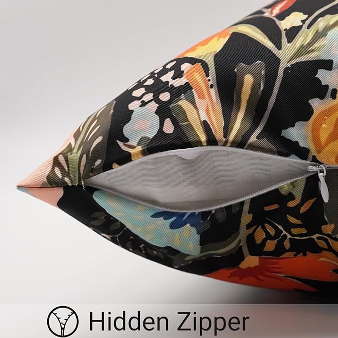 Floral Outdoor Throw Pillow Covers 16x16 Waterproof Colorful Summer Spring Garden Decorative Square Patio Pillows Outdoor Pillows Covers for Patio Furniture Set of 2 (No Pillow Insert)