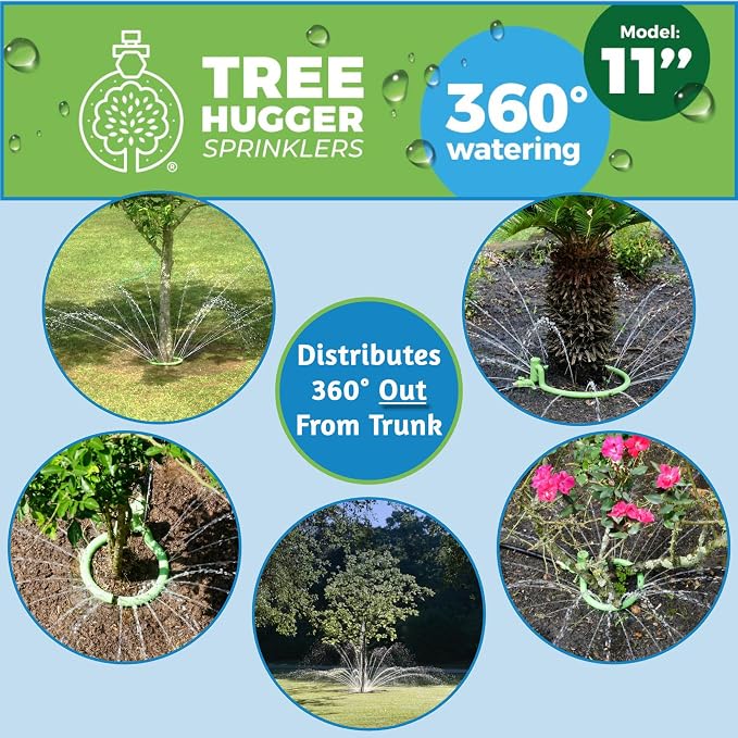 Tree Watering System - 360° Outward Spray Tree Watering Ring - Sprinkler Ring for Trees & Shrubs - Reaches The Nutrition Zone for Tree Root Watering (11 Inch)