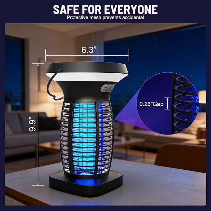 Solar Bug Zapper Outdoor,Rechargeable & Solar Powered,4200V High Voltage for Effective Mosquito & Multi-Insect, Pet/Child Safe with UV Light,Waterproof for Camping Courtyard Indoor Outdoor