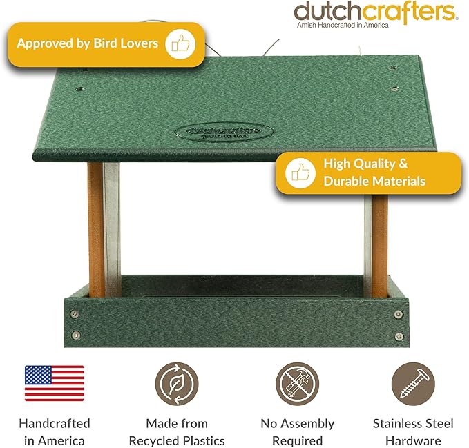 DutchCrafters Poly Hanging Hopper Bird Feeder, Large Hanging Bird Feeder for Outside, Outdoors - Amish American Made (Turf Green & Cedar)