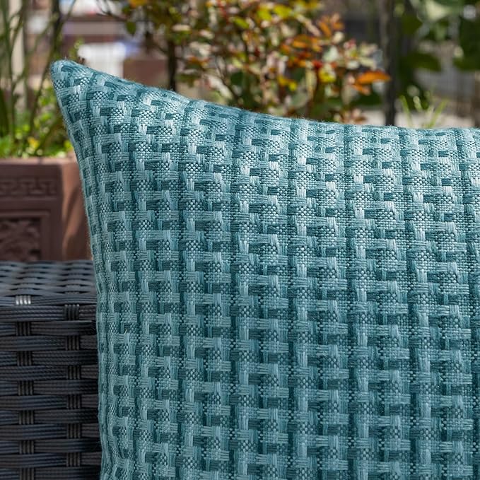 Kevin Textile Outdoor Waterproof Throw Pillow Covers Pack of 2 Boho Farmhouse Decorative Euro Sham Cushion Covers for Garden Patio Tent Balcony Bench Couch Sofa 26x26 Inch, Teal