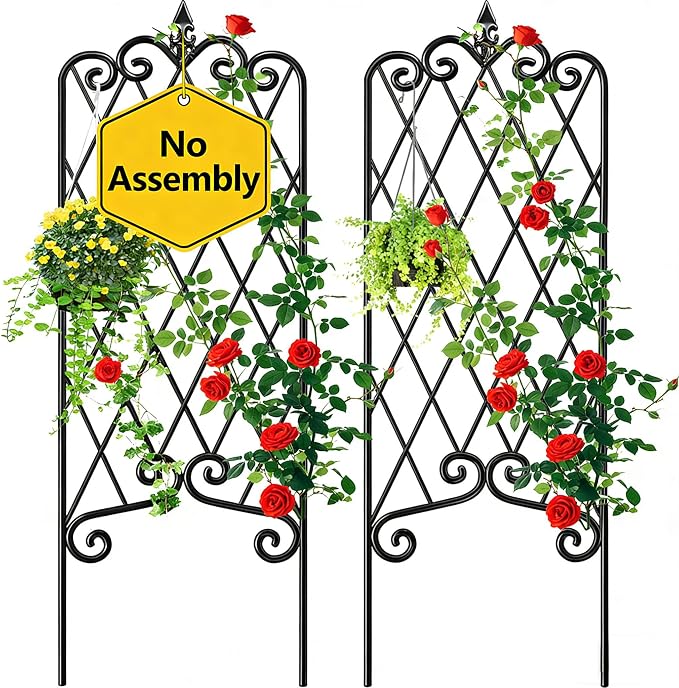 Amagabeli 2 Pack Garden Trellis for Climbing Plants 60" x 18" Rustproof Black Iron Potted Vines Vegetables Vining Flowers Patio Metal Wire