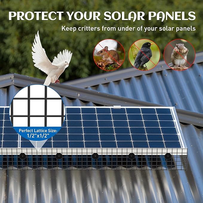 ZeroPone 8inch x 100ft Solar Panel Bird Guard, Critter Guard for Solar Panels with 100 Pcs Stainless Steel Fasteners, Removable PVC Coated Pigeon Netting Wire for Squirrel, Bird, Critters Proofing