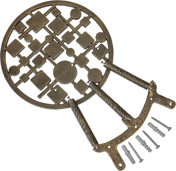 Zeckos Mid-Century Modern Cast Iron Circles & Squares Hose Holder – Bronze Finish, Wall-Mounted, Weather Resistant, Durable Outdoor Storage, 11.75 Inch Diameter