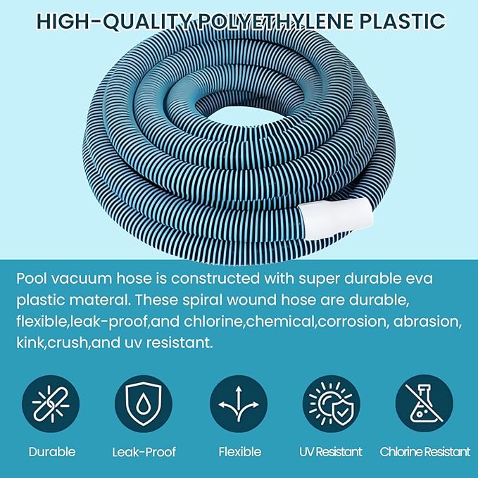 POOLWHALE Professional 1-1/2-Inch x 36-Feet Swimming Pool Vacuum Hoses and Weighted Rotatable Handle Vacuum Head with Wheels, Perfect for Above Ground and Inground Pools