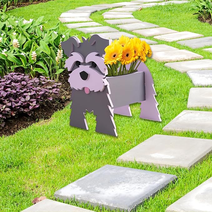 Gray Schnauzers Dog Planter Plant Pots,Cute Large Dog Flower Planter,Gifts for Pet Lovers,Unique Animal Plant Pots,Office,Indoor Outdoor Garden Decor(9.84 * 10.24 * 15in)