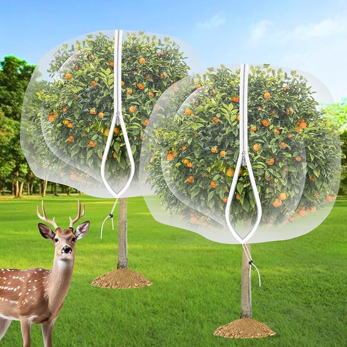 2PCS Large Fruit Tree Netting with Drawstring and Zipper, 10 x 10FT Blueberry Bush Netting Cover, Garden Bird Netting Plant Cover for Protect Plant Fruit Flower from Birds, Bugs, Cicadas, Insects