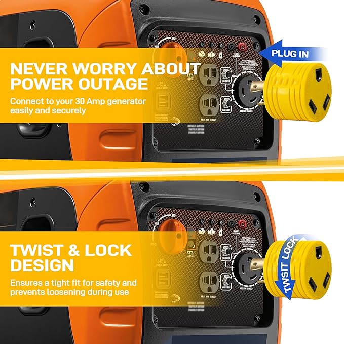 3 Prong 30 Amp RV Twist Lock Adapter - NEMA L5-30P Twist Lock Male Plug to NEMA TT-30R Female，Heavy Duty Generator to RV Trailer Camper Cord,STW 10 AWG 125V/3750W