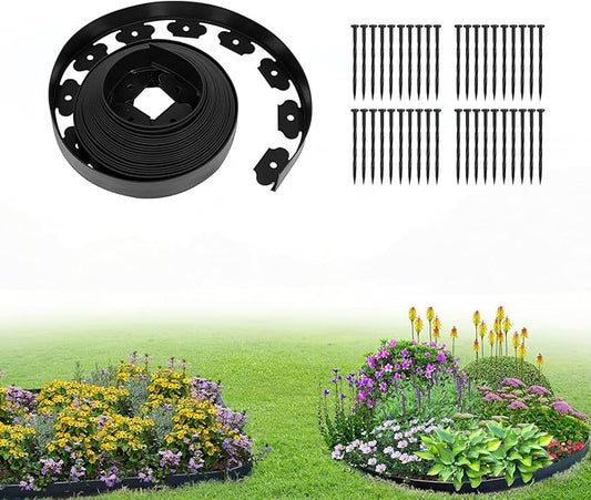 2 Inch x 40FT Garden Edging Kit with 40 Spikes for Landscaping, Plastic Lawn Edging Border for Flower Beds, Tree Rings, Pathways, Black