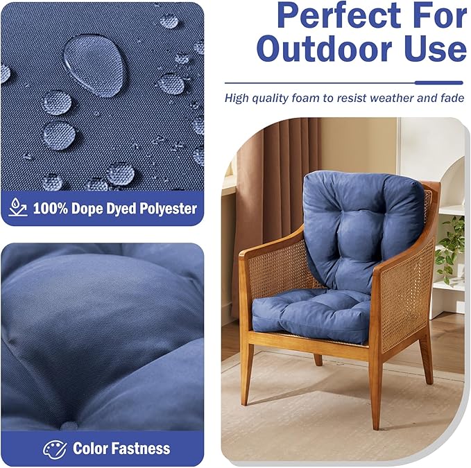 IPYNBAP Outdoor Chair Cushions Set of 4, Patio Chair Cushions with Ties, 19x19+5” Tufted Outdoor Seat Cushions, Waterproof Patio Furniture Cushions, Outdoor Dining Chair Pads, Navy