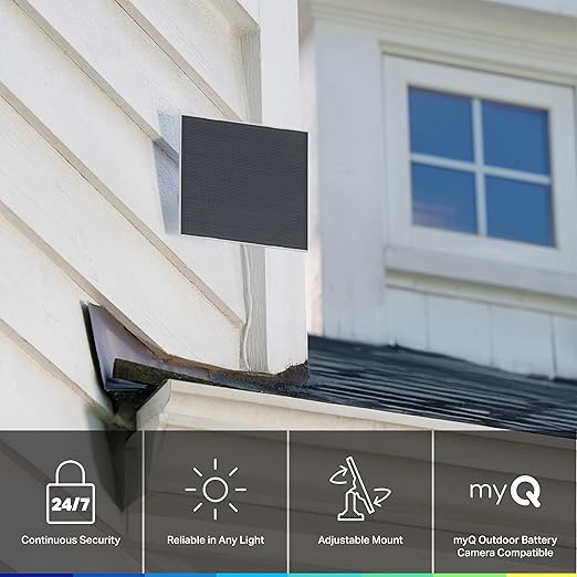 myQ Solar Panel for myQ Outdoor Battery Camera, 6.5 Foot (2m) USB-C Cable, Waterproof, 3.8W and 5V, 360° Rotation & 180° Tilt
