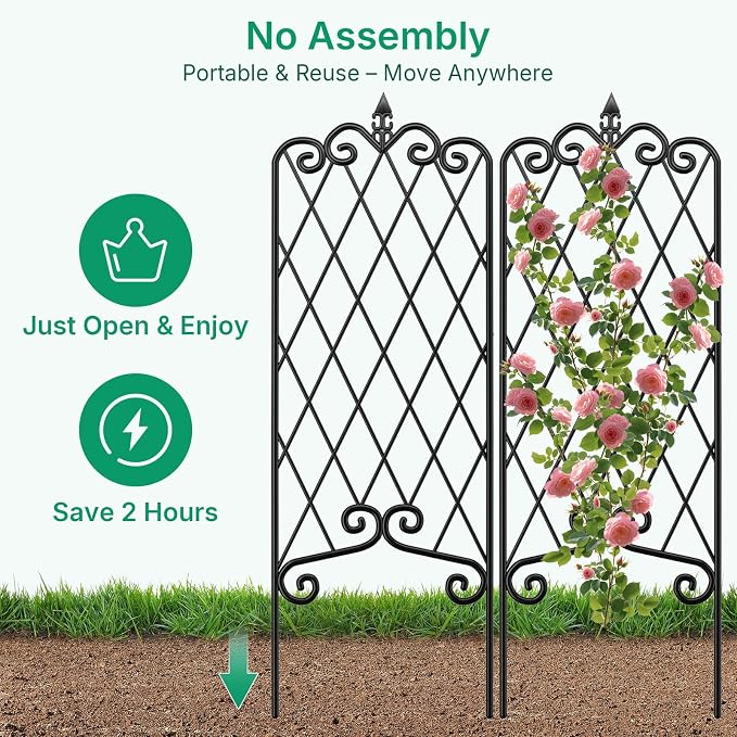 AMAGABELI GARDEN & HOME 4 Pack Garden Trellis for Climbing Plants Outdoor 47” x 16” Garden Fencing Decorative Plant Trellis Vegetables and Rose Trellis for Ivy Cucumbers Black