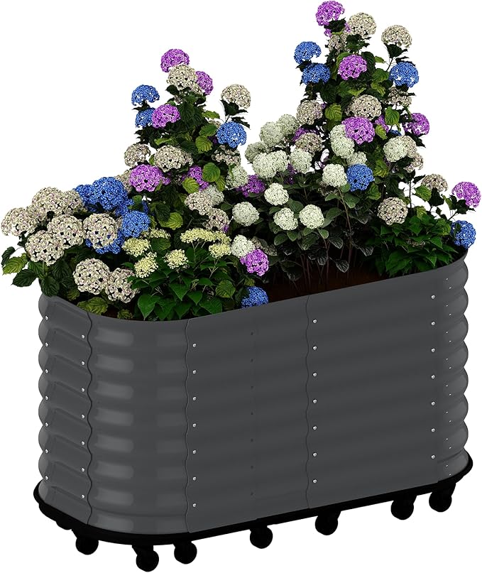 GarveeHome Self-Watering Wheeled Metal Garden Bed – Mobile Raised Planter Box with Water, Galvanized Steel Indoor/Outdoor Rolling Grow Station for Herbs, Veggies & Decor （59 in x23.6 in x27.5,Gray