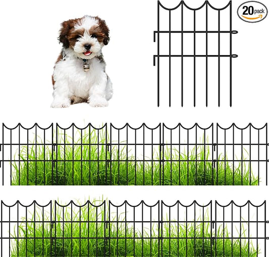 ShopLaLa Decorative Garden Fence (20 Panels) 12in(L) x 16.5in(H) Black Metal Wire Rustproof Animal Barrier Fencing for Dogs, Flower Bed Edging for Landscape Patio Outdoor Decor Gate and Fences Boarder