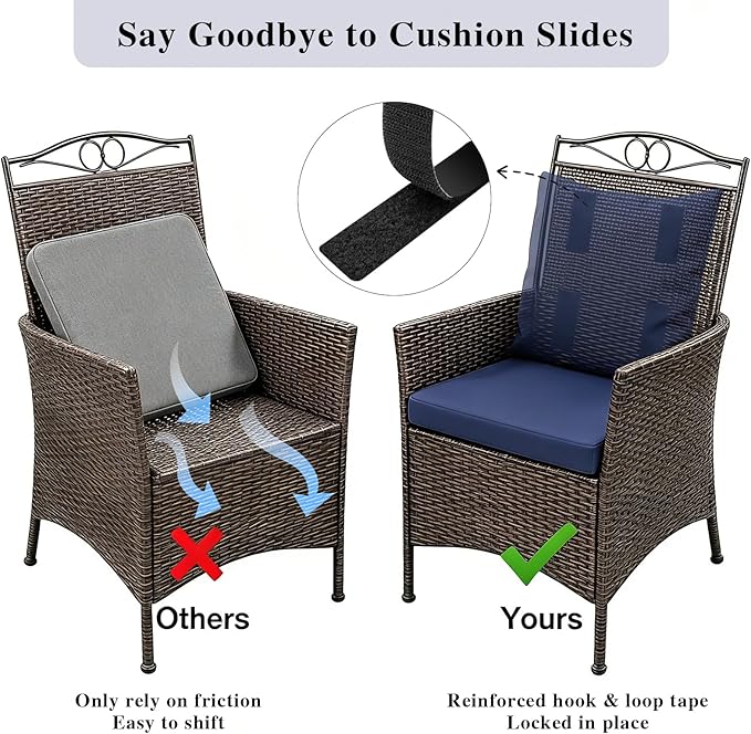 COZEER Patio Chair Cushions 24x24 Inch, Waterproof Fade Resistant Outdoor Cushions for Patio Furniture, Edge Binding Design with Handle, Adjustable Straps & Hook and Loop Fastener