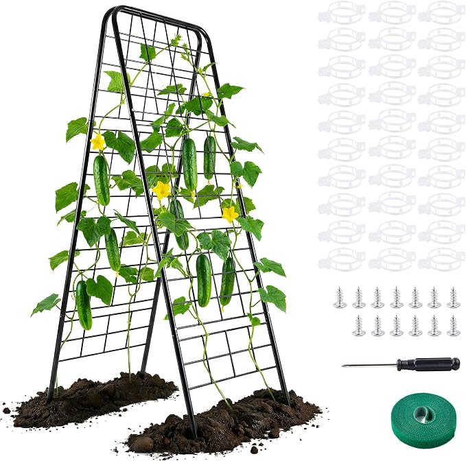 WAENLIR 50x17inch Cucumber Trellis Tomato cage with Dense Steel Grid–A-Frame Heavy Duty Metal Trellis for Raised Beds, Cattle Panels for Garden Trellis for Climbing Plants Outdoor (Black, 50x17inch)