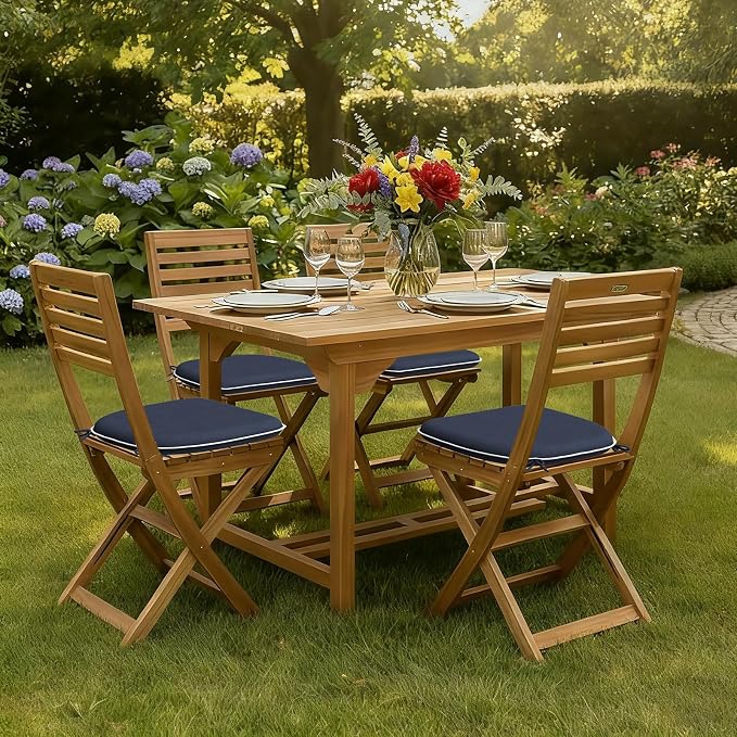 DYTXIII Set of 4 Outdoor Chair Cushions with Ties,Water Repellent Patio Chair Pads 17"x 16" for Outdoor Furniture,Round Corner Seat Cushions for Garden Yard Kitchen Textured Navy
