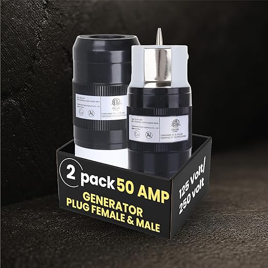 50 Amp Generator Plug (Female & Male) (2 Pack)，50 Amp Generator Connector, 125 Volt/250 Volt, CS6364 Shopcorp 50A Twist Lock RV Plug - CS6365, Twist Lock Adapter, 12500 Watts 3 Pole 4 Wire