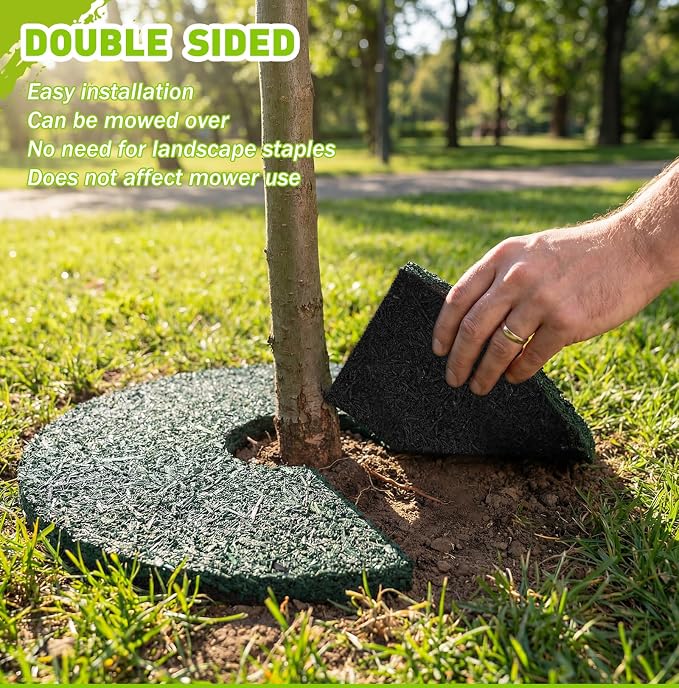 Peryiter 2 Pcs Double Side Rubber Mulch Tree Ring, Heavy Duty Rubber Mulch Mat, Tree Root Protector Mat Reversible Round Root Ring Weed Barrier for Prevent Animal Dig (Green)