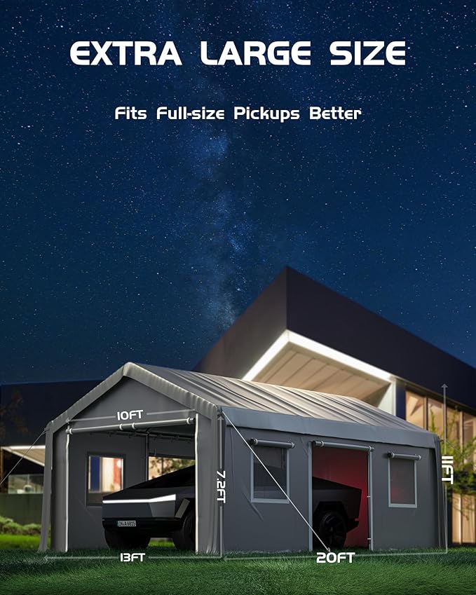 GAOMON 13x20 Ft Heavy-Duty Carport with Detachable Sidewalls, Front and Rear Doors, Sandbags and All-Season Waterproof Fabric Suitable for Cars, Boats, Trucks and Motorcycles (Silver Grey)