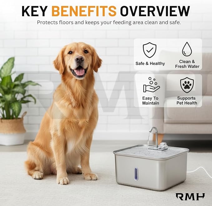 Stainless Steel Cat Water Fountain 7L with Waterproof Mat – Large Dog & Multi-Pet Automatic Drinking Fountain, Quiet Pump, 3-Stage Filtration & LED Water Window