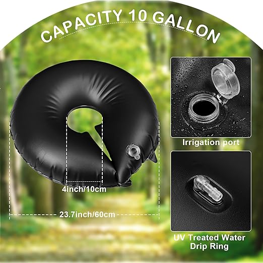 TaoBary 2 Pcs 10 Gallon Tree Watering Ring Bag Slow Release Watering Bag Deep Root Automatic Drip System PVC Drip Irrigation Pouch Donuts for Newly Planted Multi Trunk Trees Shrubs (Black)