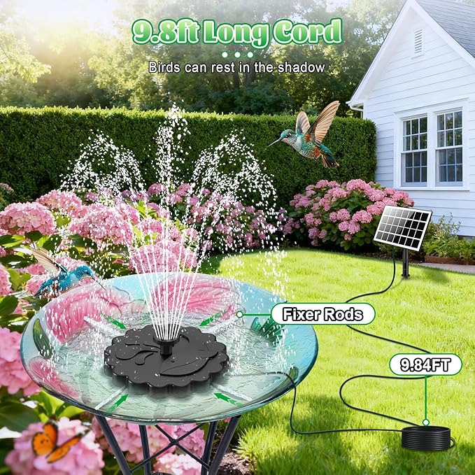 Jutai Detachable Floating Solar Fountain Kit -No Battery, DIY 3.5W Glass Solar Panel Water Pump Works in Shadow for Bird Bath, Water Feature,Garden, Outdoor-7 Nozzles,9.8ft Power Cord
