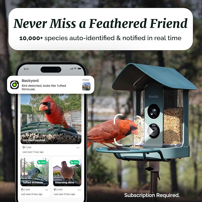 Kiwibit Smart Bird Feeder 4K AI Camera with Solar Panel for Outdoors, Bird Species Identification, 8MP Photo, 4K Video Livestream, Real-Time Bird Alert, Birdwatching Gift for Bird Lover, Bluejay Sky