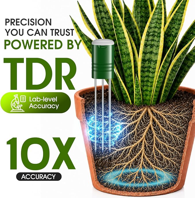 Soil Moisture Meter for Plants,4-in-1 Wireless Soil Tester,Soil Thermometer/Moisture/Sunlight Time,Large Screen,Indoor/Outdoor Plant Water Meter,Garden Soil Test Kit for Lawn,Farm,Houseplants
