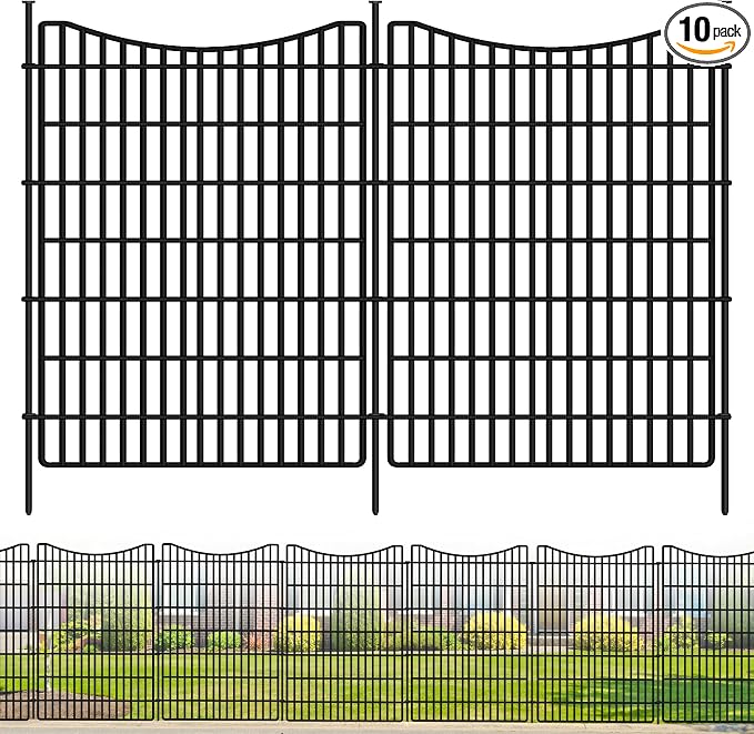 10 Panels No Dig Dog Fence Outdoor for Yard, 48 in (H) x 23.6 ft (L) Animal Barrier Fence Rustproof Metal Wire Panel Border for Dog, Tall Garden Fenceing Panels Temporary Ground Stakes for Yards,Patio