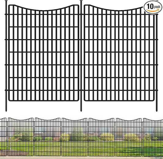 10 Panels No Dig Dog Fence Outdoor for Yard, 48 in (H) x 23.6 ft (L) Animal Barrier Fence Rustproof Metal Wire Panel Border for Dog, Tall Garden Fenceing Panels Temporary Ground Stakes for Yards,Patio