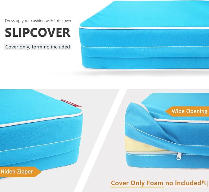 Porch Shield Patio Cushion Covers Replacement Set 4 Waterproof Fade Resistant Outdoor Chair Seat Cushion Slipcovers 20 x 18 x 4 inch, Peacock Blue