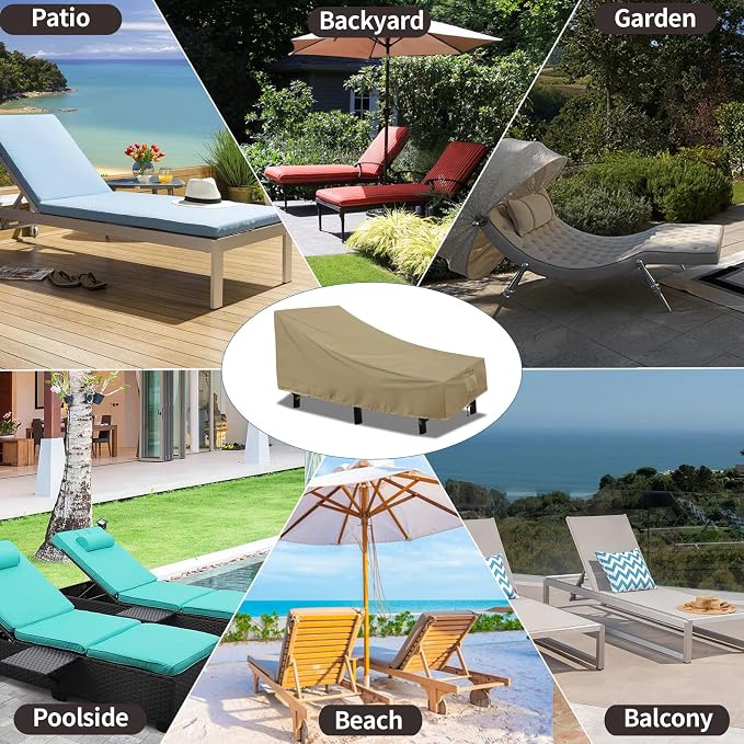 PureFit Outdoor Chaise Lounge Cover, Lounge Chair Covers Waterproof Patio Furniture Lounge Chair Cover, UV Resistant & Weatherproof, 2 Pack, 78"L x 35.5"W x 33"H Inches, Camel