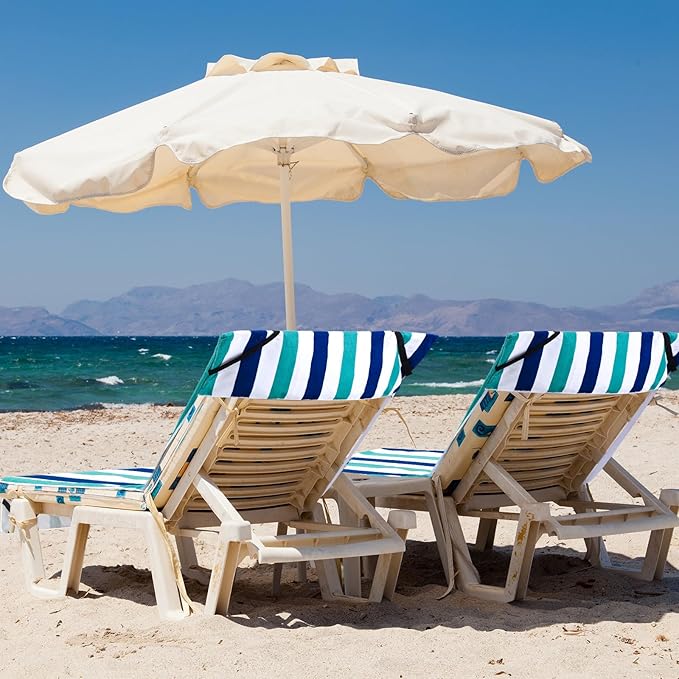 Fumete 2 Pack Lounge Chair Covers 30 x 85 Inch Pool Chaise Lounge Towels Microfiber Beach Chair Towel Portable Striped Outdoor Patio Furniture Cover for Sunbathing Picnic Spa(Teal Blue)