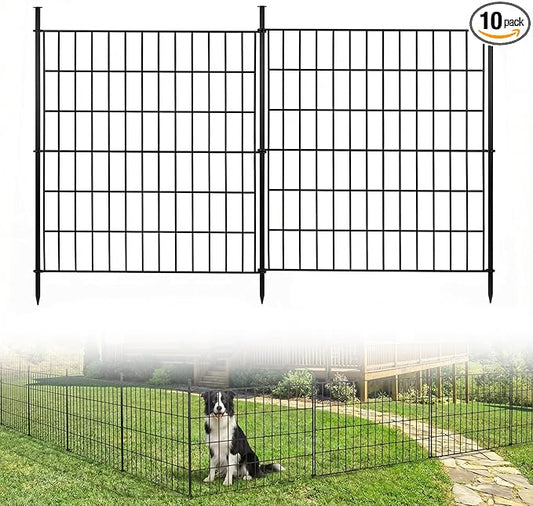10 Panels No Dig Decorative Outdoor Garden Fence, 32in (H) x 23.6ft (L) Rustproof Metal Wire Rabbit Dog Garden Border Fencing for Yard, Animal Barrier with Ground Stakes for Patio