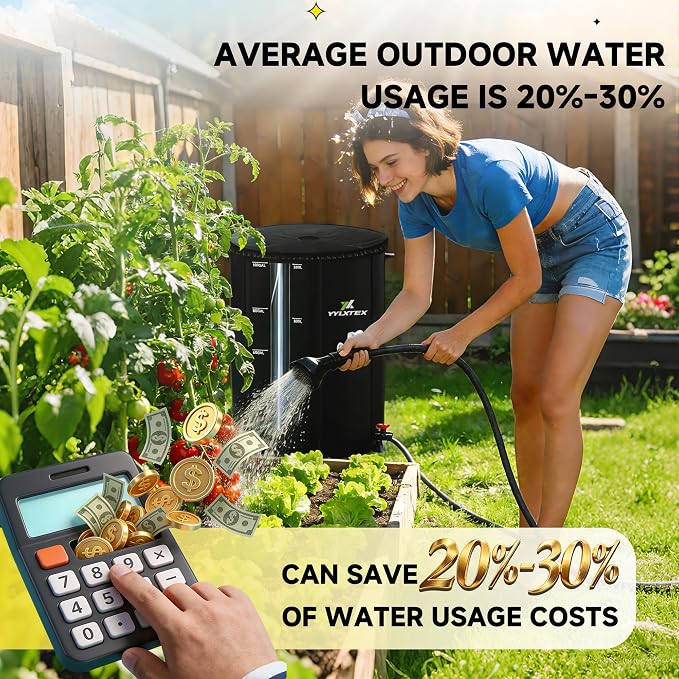 100 Gallon/380L Collapsible RainWater Collection Barrel,Water Tank&Reinforced with 2mm Frame Portable Rain Catcher,Includes Quick-Connect Tap&Sprinkler,Heavy Duty 0.6mm PVC for Long-Lasting Use,Black