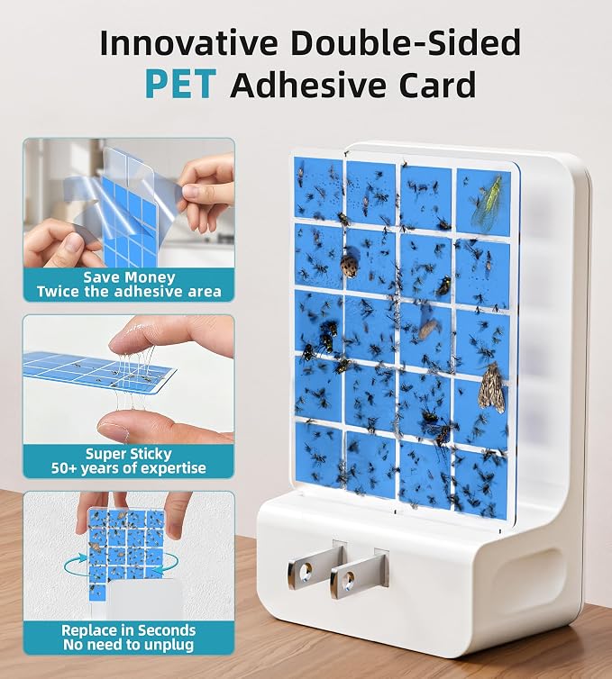 Upgraded 10 PCS Double-Sided Adhesive Card Refills for Replacement | Compatible with Flying Insect Trap Device N386A-Pro (Replacement Refills Only)