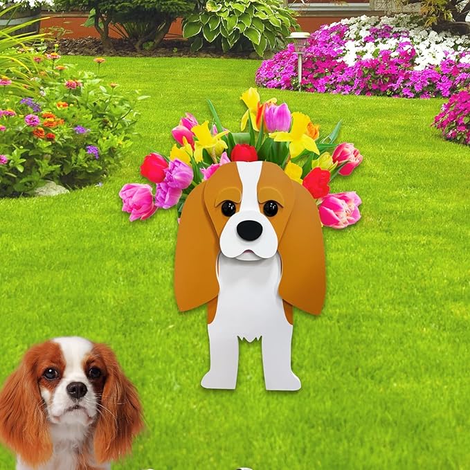 Brown King Cavalier Dog Planter Plant Pots,Cute Dog Flower Planter,Gifts for Pet Lovers,Unique Animal Plant Pots,Office,Indoor Outdoor Garden Decor（9.45 * 8.66 * 13.39in）