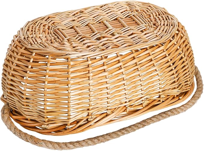 ZEAYEA Wicker Woven Basket with Jute Rope Handle, Large Garden Harvest Basket for Gathering Vegetables, Multi-functional Fruit Storage Basket for Picnic, Easter, Organizing