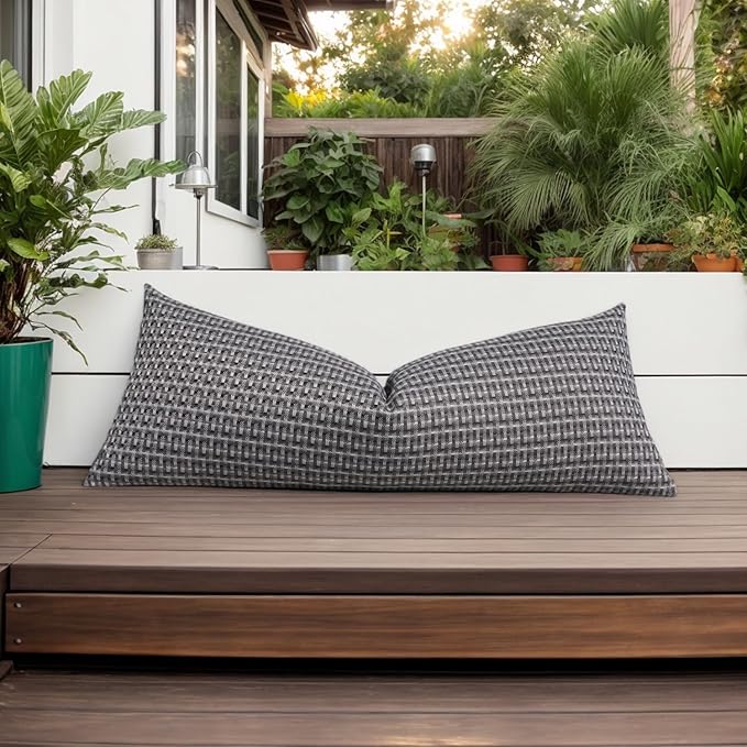 Kevin Textile Outdoor Waterproof Throw Pillow Covers 14x36 Inch Pack of 1 Boho Farmhouse Decorative Long Lumbar Cushion Covers for Garden Patio Tent Balcony Bench Couch Sofa, Dark Grey