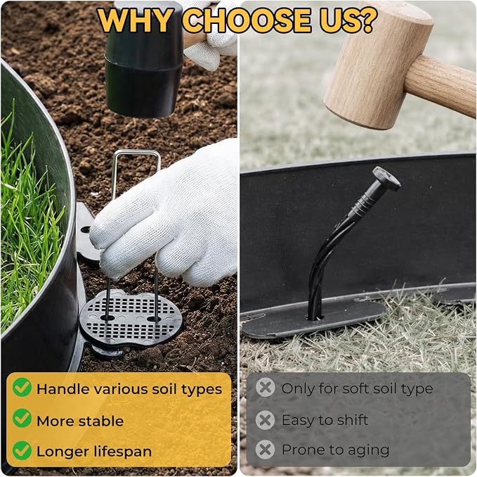 4 Inch Tall No Dig Landscape Edging, 20 FT Heavy Duty Plastic Garden Border Kit with 25 Metal Stakes, Durable All-Weather Flexible Barrier for Lawns, Flower Beds, Paver, Pathwa & Patio