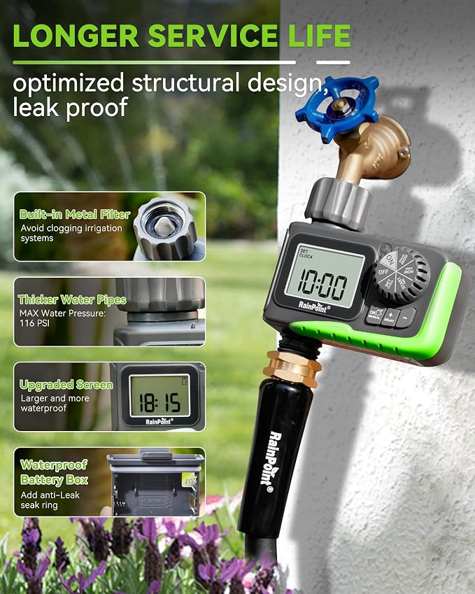 RAINPOINT Sprinkler Timer, Water Timer for Garden Hose, Garden Hose Timers for Watering, Irrigation with Manual Watering/Rain Delay for Outdoor Lawn & Yard