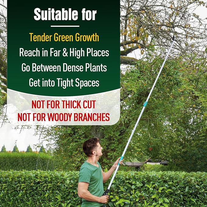JARDINEER Lightweight Tree Pruner Extendable, 6-10ft Tree Trimmers Long Handle Pruner, Ergonomic Grip Long Reach Cut & Hold Pole Pruner and Stable Fruit Picker Pole