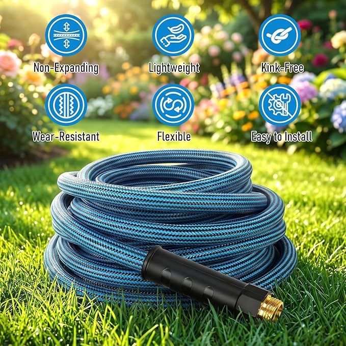 NON-EXPANDABLE Garden Hose 25 ft, Heavy Duty Flexible Water Hose, Kink Resistant Lightweight Hybrid Hose with Durable Fabric Skin, Leakproof Hose Male to Female Fittings
