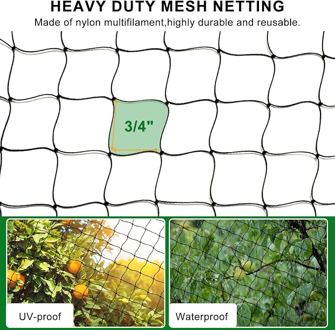 BSTPCOO Bird Netting 50'x50 Hawk Net to Protect Chickens, Nylon 3/4" Mesh Poultry Netting for Chicken Coop Roof, Trellis Netting for Fruits Trees Plant