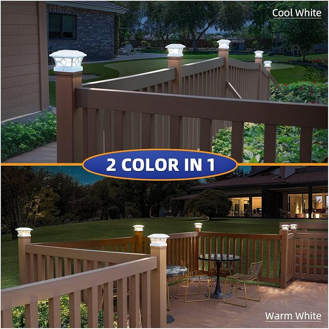 APONUO Solar Post Cap Lights 12 Pack with 1000mAh Battery - for 4x4 5x5 6x6 Fences, Larger Size & Longer Lasting, 2-Mode, IP64 Waterproof, for Deck Patio Yard (White)