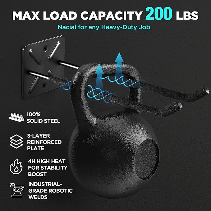Garage Hooks, Heavy Duty Garage Hook, 12.4 Inch Wall Mount Hangers, Max Load 200 lbs Garage Storage Utility Hooks for Ladders, Chairs, Car Tires, Strollers, Garden Tools, Perfect man's day gifts