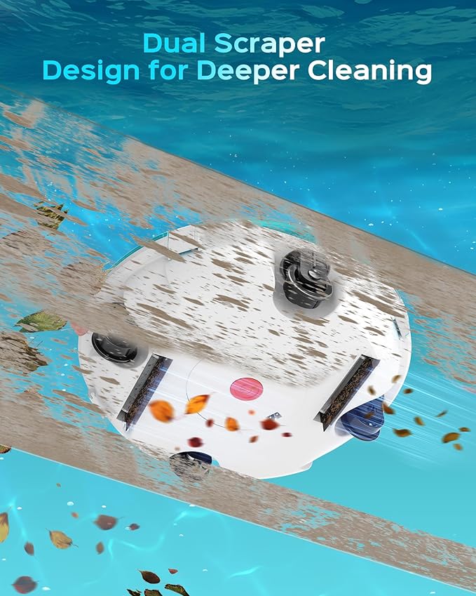 Cordless Robotic Pool Cleaner, Lasts 80 Min, Automatic Vacuum for Above-Ground Pools up to 650 Sq.ft,Portable, Self-Parking (Sky Blue)